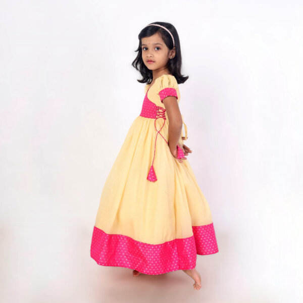 Yazh Nila | Sunshine Pink Polka Long frock - Image 4