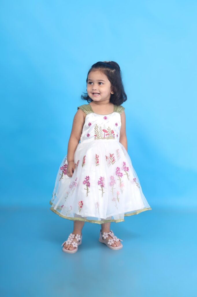 White net kids frock birthday party wear dress for girls