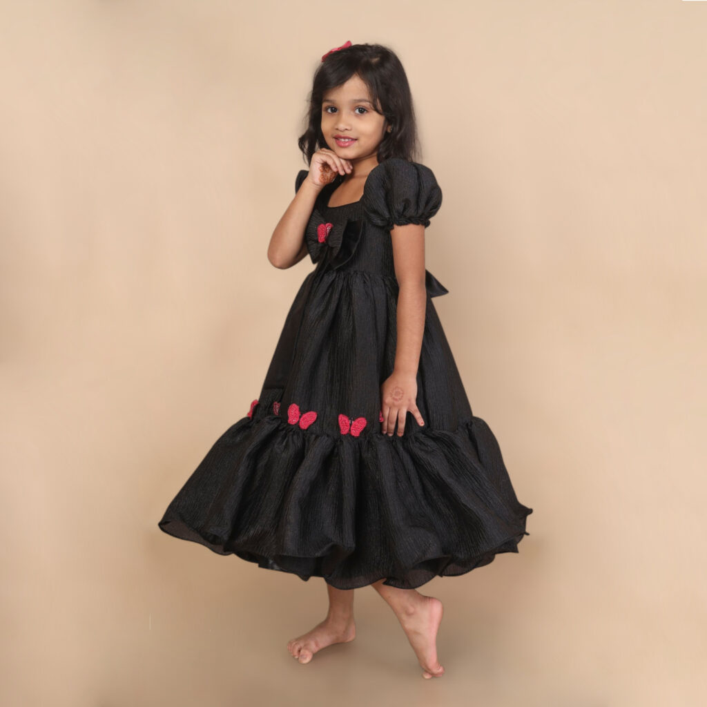 Designer midnight flutter long kids frock birthday party wear