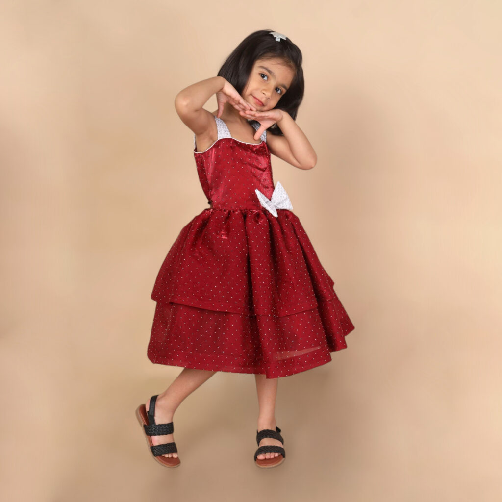 premium kids frock cherry red fabric