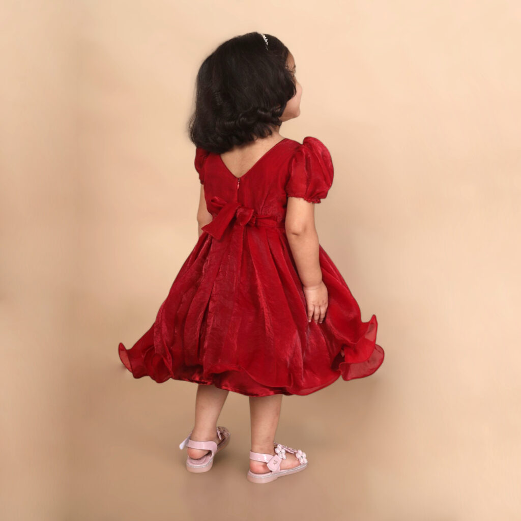 Back view scarlet butterfly kids frock with zipper party wear dress