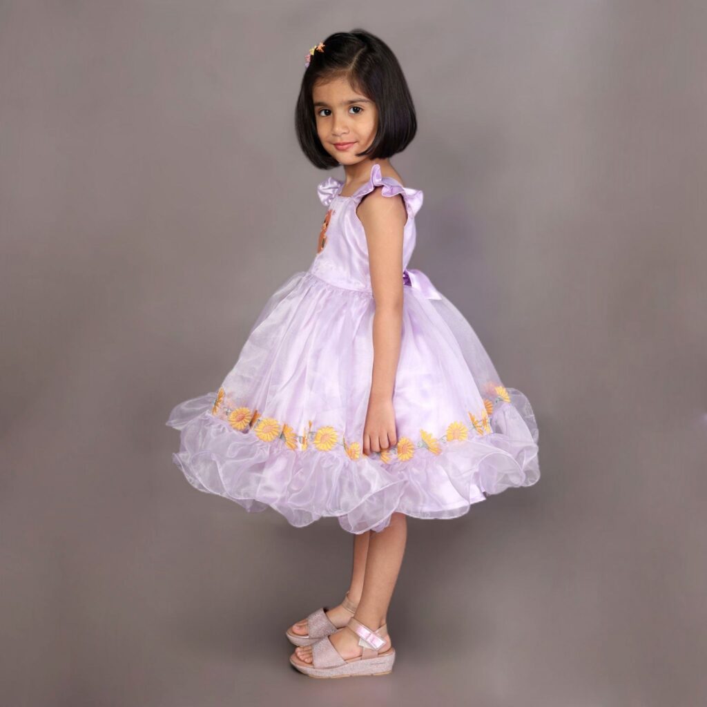 lavender girls frock full length customised party wear