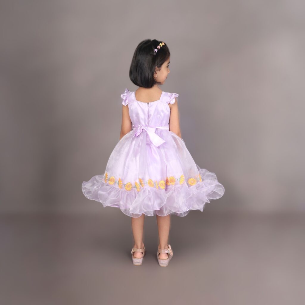 back view lavender girls frock customised fit