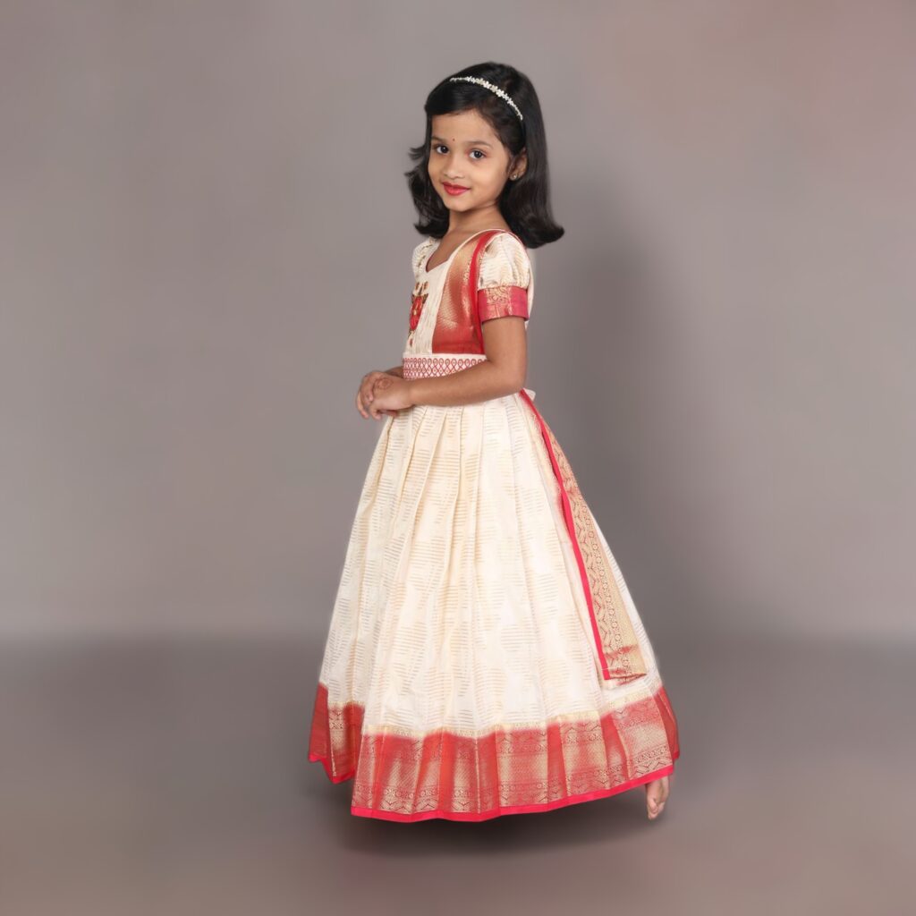 Wedding wear long gown for girls in white silk fabric