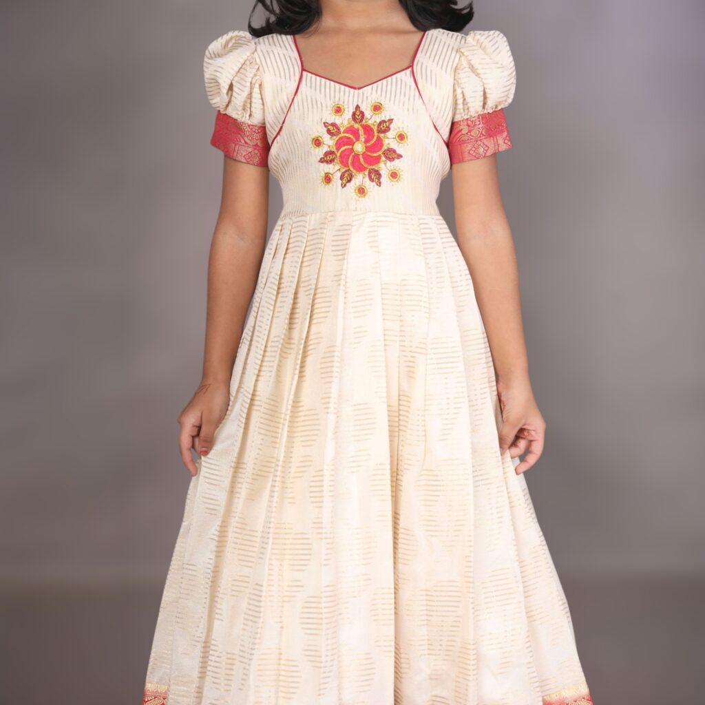 Kolam embroidery belt girls ethnic gown