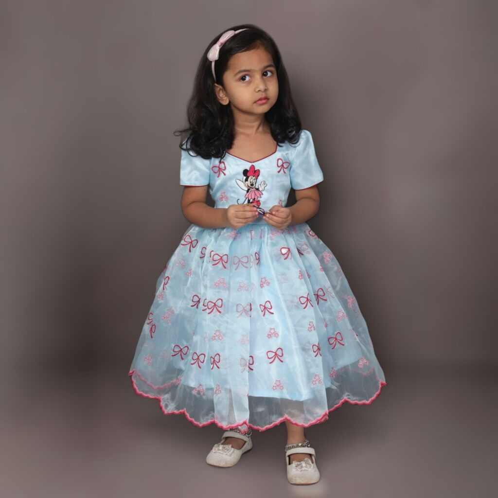 Customised Aqua Girls Frock Minnie Design