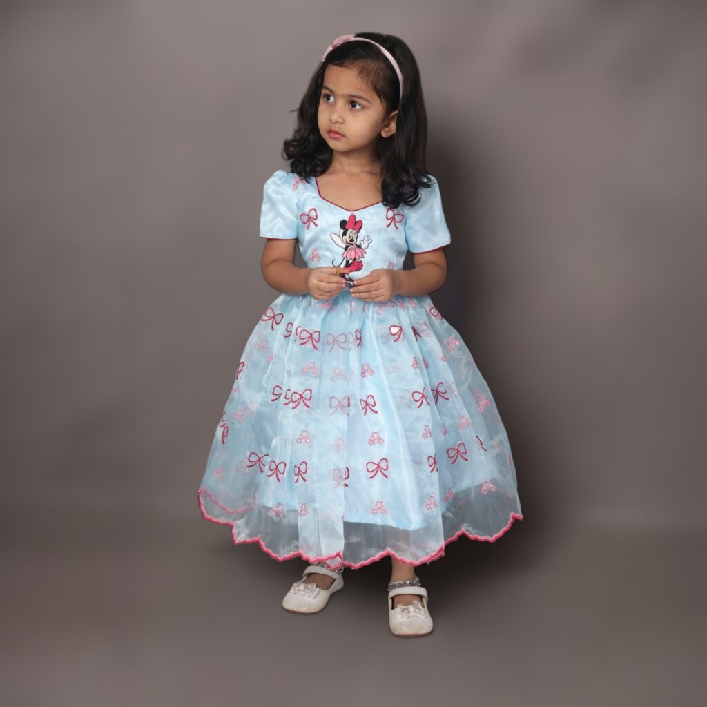 birthday girls frock aqua Minnie designer wear