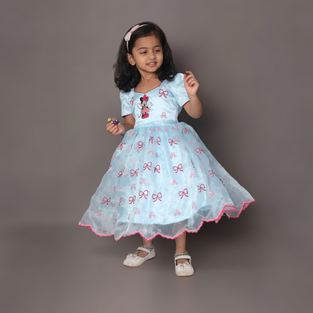 handmade girls frock aqua Minnie theme dress