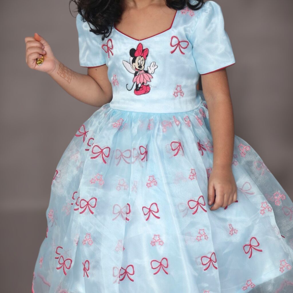 handmade girls frock aqua Minnie theme dress