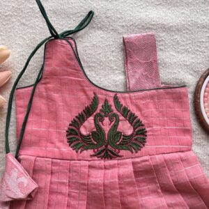 Amora | Little Diva Sungudi Kids Frock- Peacock - Image 3