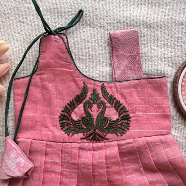 Amora | Little Diva Sungudi Kids Frock- Peacock - Image 3