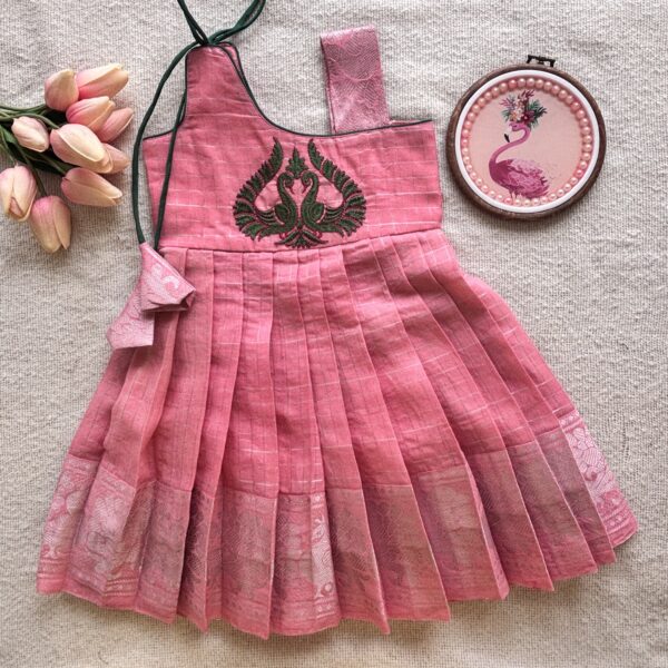 Amora | Little Diva Sungudi Kids Frock- Peacock - Image 5