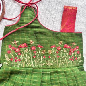 Floral embroidered kids frock in Sungudi cotton 1 4