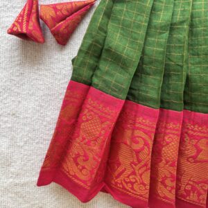 Floral embroidered kids frock in Sungudi cotton 1 2