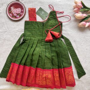 Floral embroidered kids frock in Sungudi cotton 1