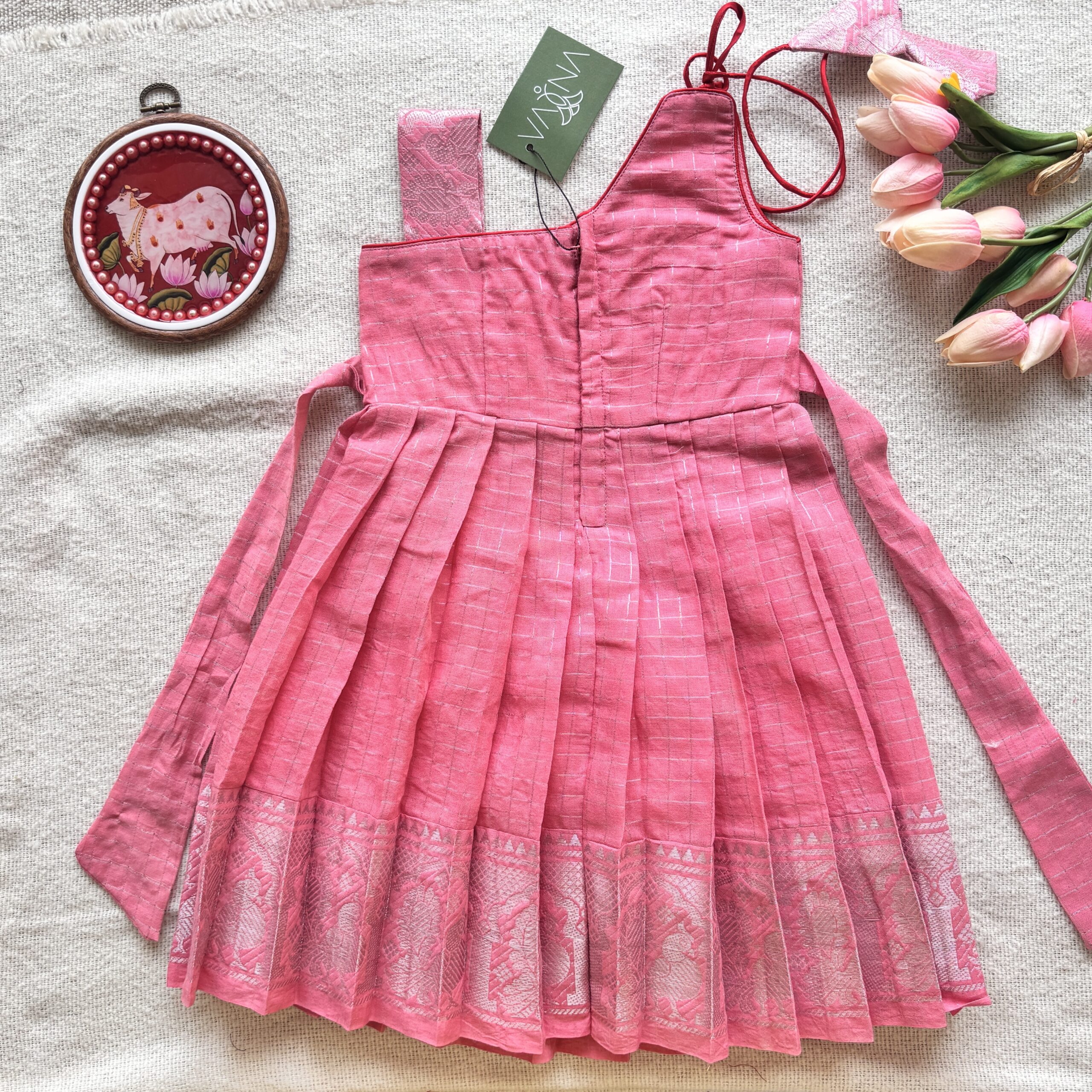 Amora | Little Diva Sungudi Kids Frock - Floral Garden - Image 5