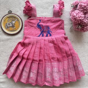 Amora | Little Diva Sungudi Kids Frock- Elephant - Image 1
