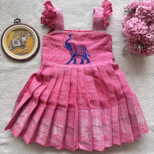 Amora | Little Diva Sungudi Kids Frock- Elephant