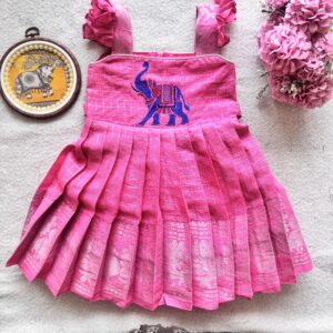 Amora | Little Diva Sungudi Kids Frock- Elephant - Image 2