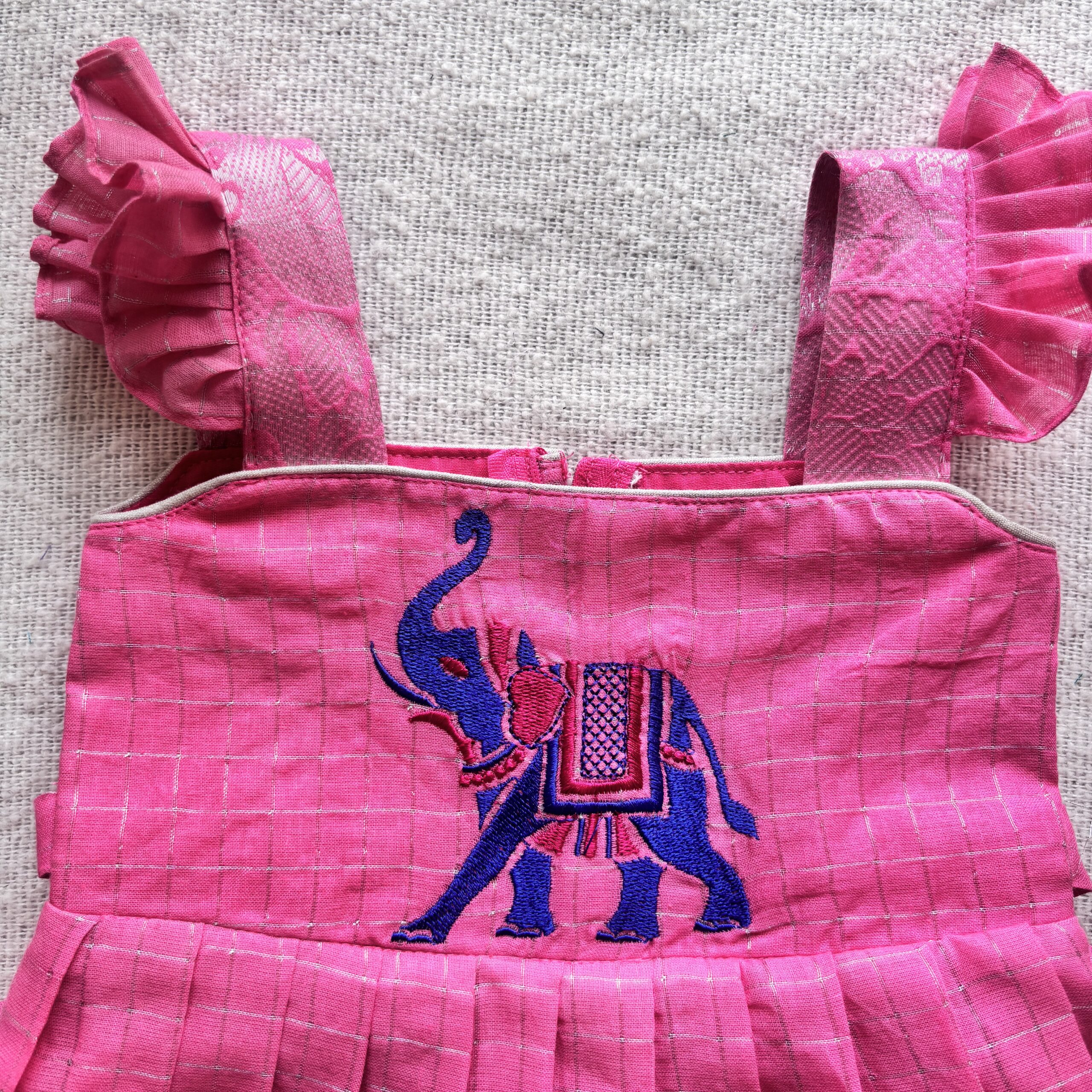 Amora | Little Diva Sungudi Kids Frock- Elephant - Image 4