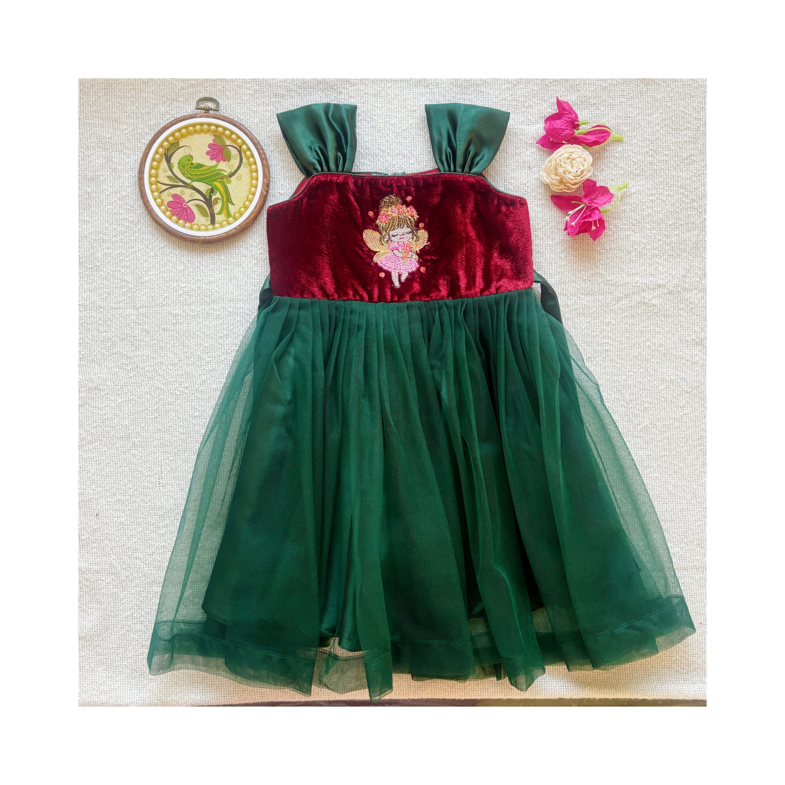Taara maroon velvet long frock for girls full view