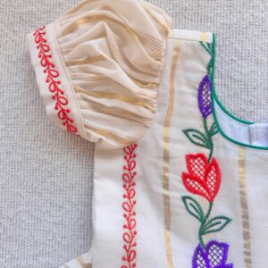 Close up floral stripes design on Nila kids frock