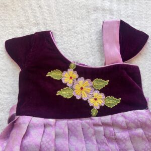 Front view of Taara purple velvet long gown for girls
