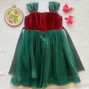 Back view of Taara maroon velvet long frock for girls