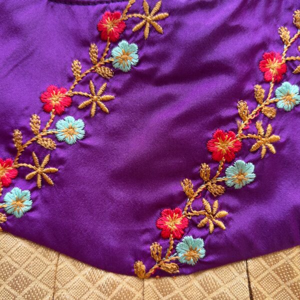 Close up design detail on Taara Little Sunshine purple kids frock
