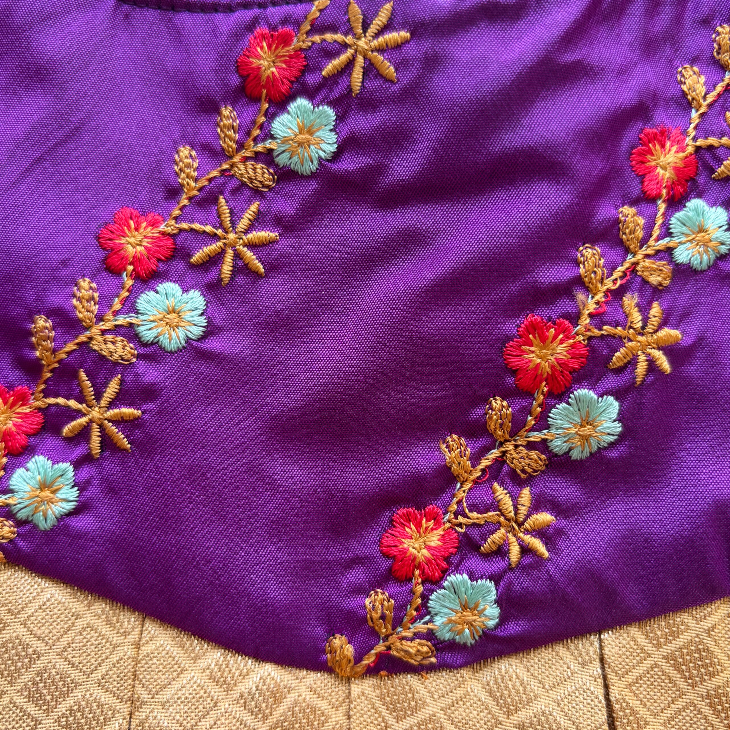Close up design detail on Taara Little Sunshine purple kids frock