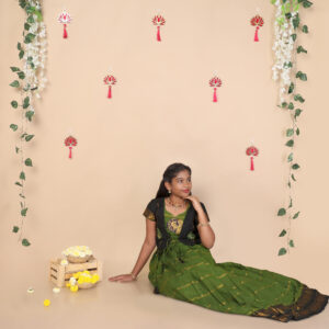 Front view of olive green ethnic jacket for girls