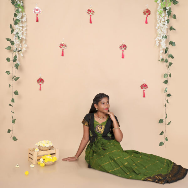 Front view of olive green ethnic jacket for girls