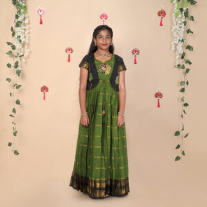 Nigal Mathi olive green ethnic jacket for girls full view