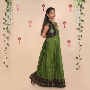 Side view of olive green ethnic jacket for girls