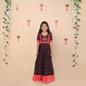 Deep brown and pink ethnic long gown for girls full