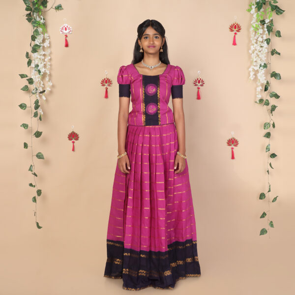 Front view of purple ethnic skirt and top set for girls