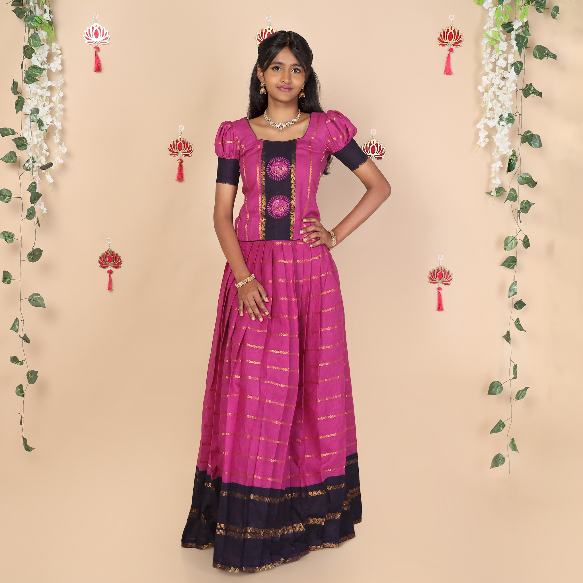 Purple ethnic skirt and top set for girls full view