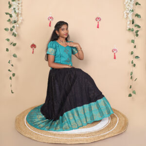 Deep blue and teal ethnic skirt and top set for girls full view