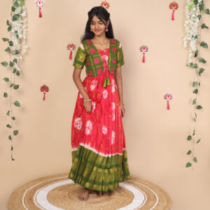 Pink and green ethnic jacket for girls full view