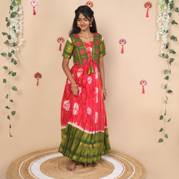 Pink and green ethnic jacket for girls full view