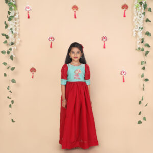 Front view of Yazh Nila girls long gown