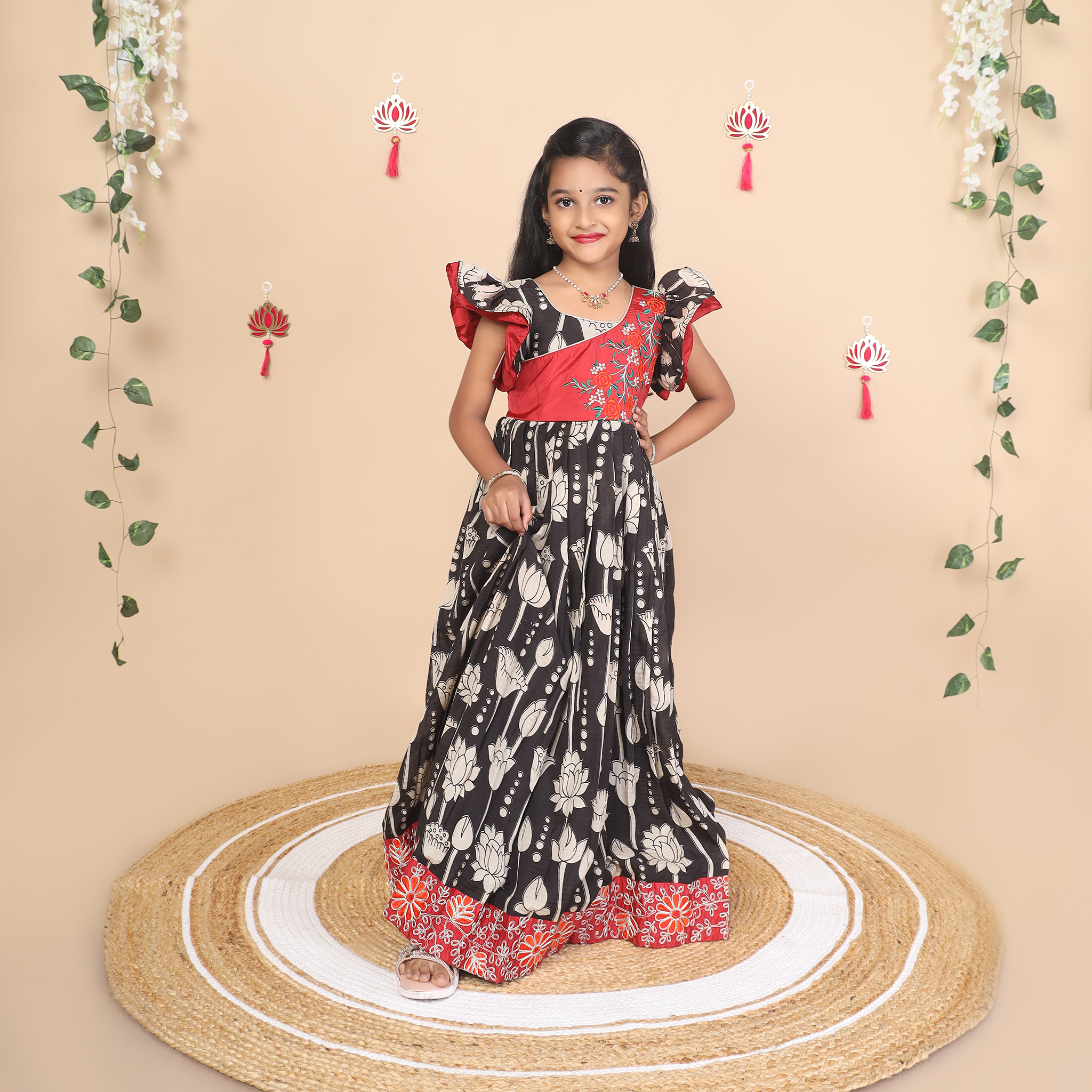 Girls long gown Kalamkari front view