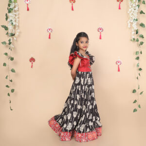 Girls long gown Kalamkari side view
