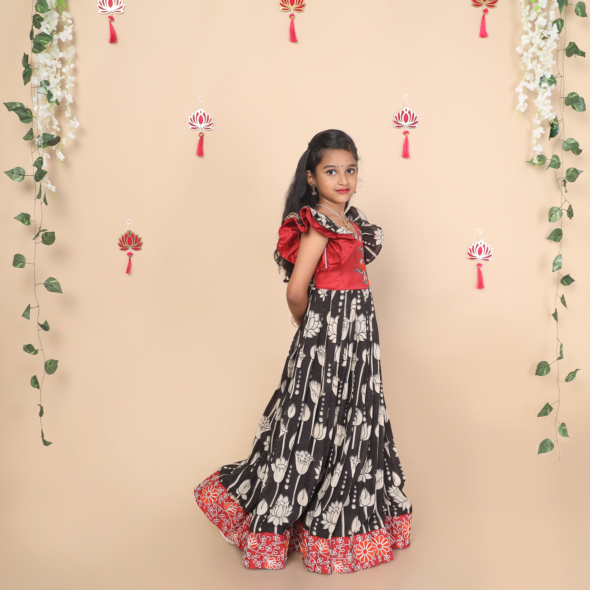 Girls long gown Kalamkari side view