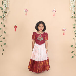 Front view of ethnic skirt and crop top for girls