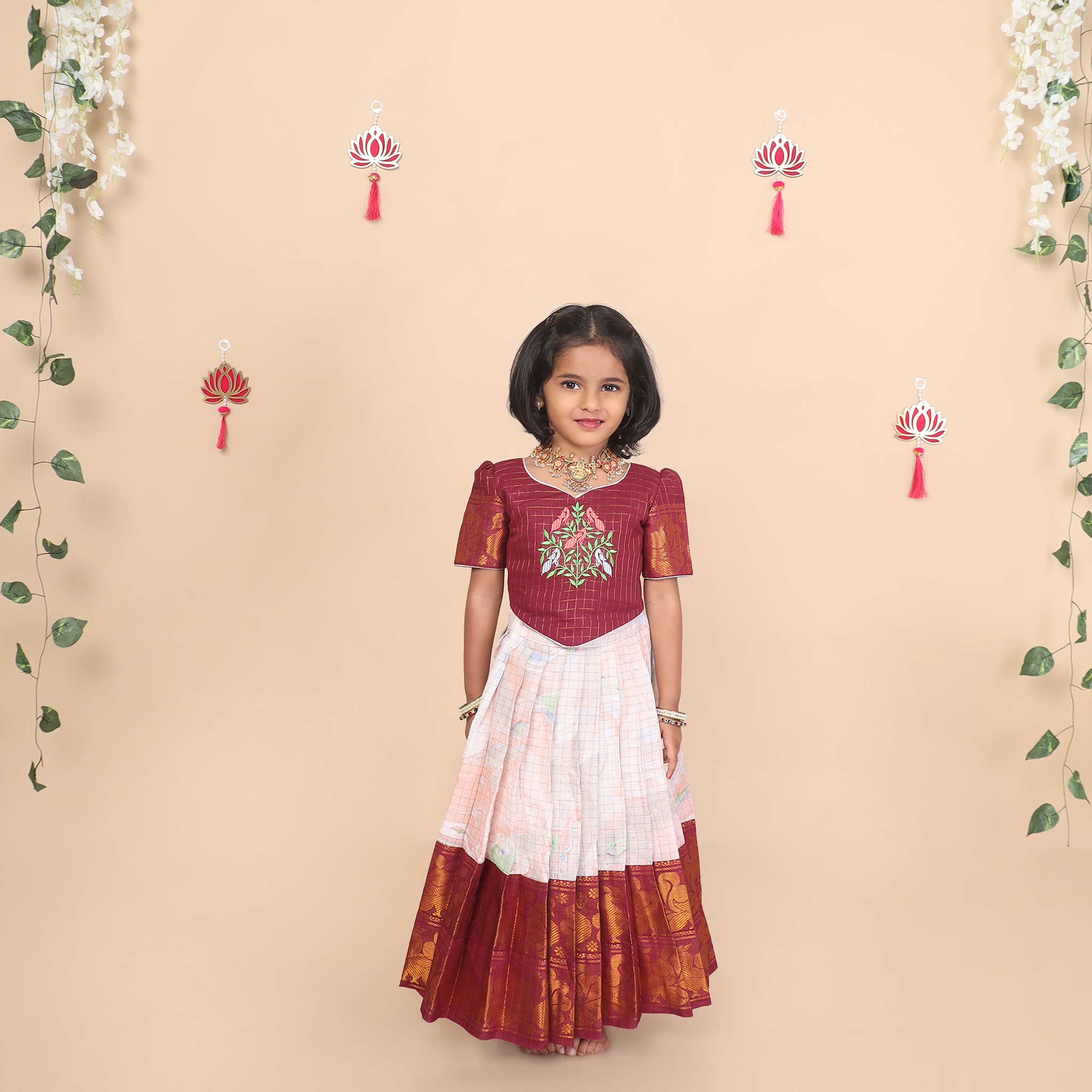 Front view of ethnic skirt and crop top for girls