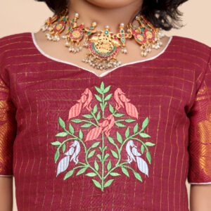 Close up canvas print detail on girls festive dress