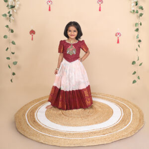 Ethnic canvas print skirt and crop top for girls full view