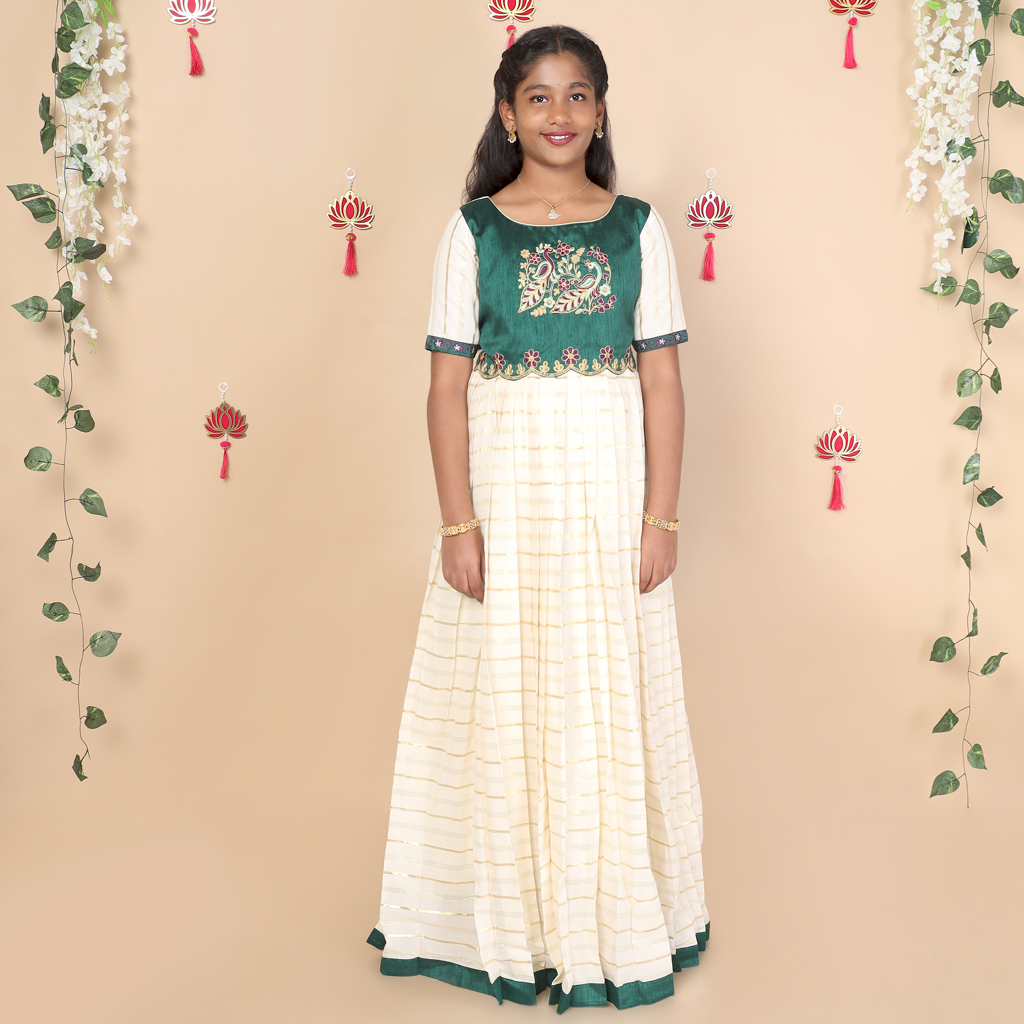 Front view of Nila ethnic long gown for girls