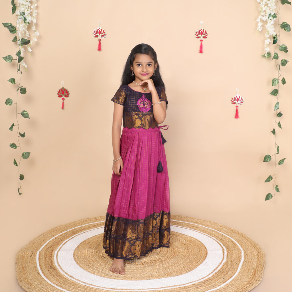 Purple and deep blue ethnic skirt and crop top set for girls full view